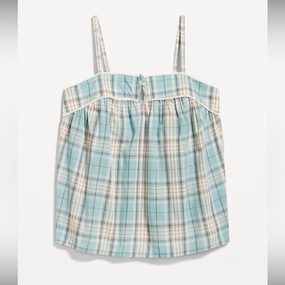 OLD NAVY Striped Smocked Pajama Cami Swing‎ Top in Big Blue Plaid - Picture 3 of 8